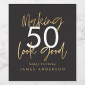 50誕生日黒番金ゴールドエレガントシンプルモダン ワインラベル (シングルラベル)