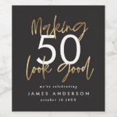 50誕生日黒番金ゴールドエレガントシンプルモダン ワインラベル (シングルラベル)