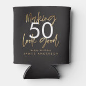 50誕生日黒番金ゴールドエレガントシンプルモダン 缶クーラー (正面)