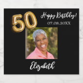 50誕生日黒金ゴールド写真 スパークリングワインラベル (シングルラベル)