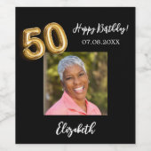50誕生日黒金ゴールド写真 ワインラベル (シングルラベル)