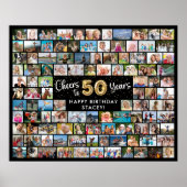 50誕生日108写真ブラック金ゴールド応援 ポスター (正面)