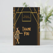 50誕生日1920のブラック金ゴールドアートデコ サンキューカード (スタンド正面)