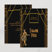 50誕生日1920のブラック金ゴールドアートデコ サンキューカード (正面/裏面)