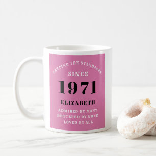 50誕生日1971ピンクブラック彼女のためパーソナライズされた コーヒーマグカップ