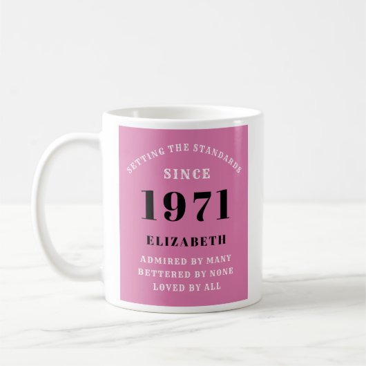 50誕生日1971ピンクブラック彼女のためパーソナライズされた コーヒーマグカップ (左)