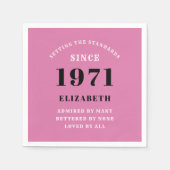 50誕生日1971ピンクブラック彼女のためパーソナライズされた スタンダードカクテルナプキン (正面)