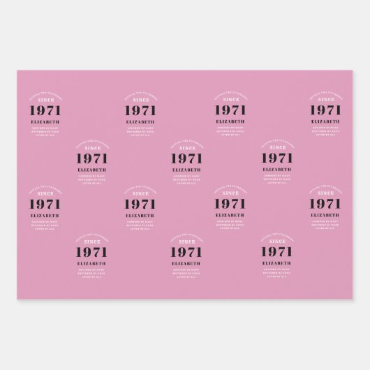 50誕生日1971ピンクブラック彼女のためパーソナライズされた ラッピングペーパーシート (正面2)