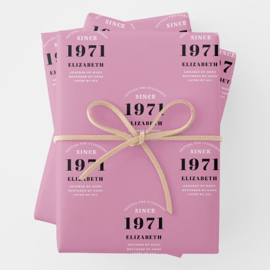 50誕生日1971ピンクブラック彼女のためパーソナライズされた ラッピングペーパーシート (インサイチュ)