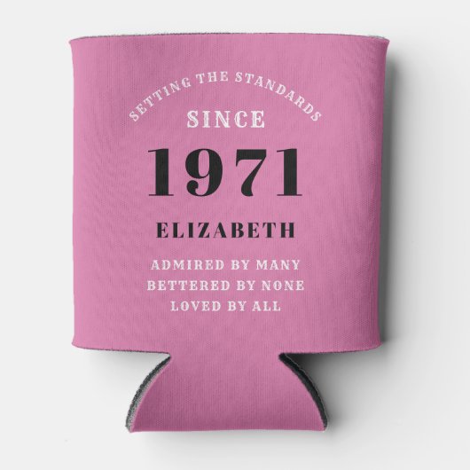 50誕生日1971ピンクブラック彼女のためパーソナライズされた 缶クーラー (正面)