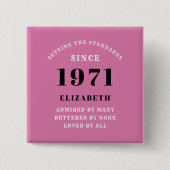 50誕生日1971ピンクブラック彼女のためパーソナライズされた 缶バッジ (正面)