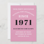 50誕生日1971ブラックピンクパーソナライズされたを彼女のために 招待状 (正面)