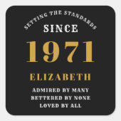 50誕生日1971ブラック金ゴールドパーソナライズされた スクエアシール (正面)