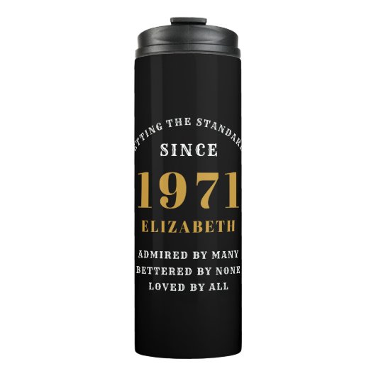 50誕生日1971ブラック金ゴールドパーソナライズされた タンブラー (正面)