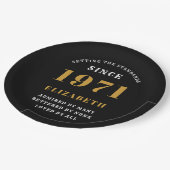 50誕生日1971ブラック金ゴールドパーソナライズされた ペーパープレート (アングル)