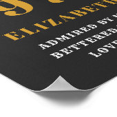 50誕生日1971ブラック金ゴールドパーソナライズされた ポスター (角)