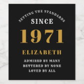 50誕生日1971ブラック金ゴールドパーソナライズされた ワインラベル (シングルラベル)