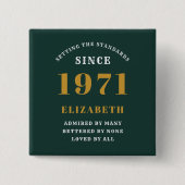 50誕生日1971年緑の金ゴールドパーソナライズされた 缶バッジ (正面)