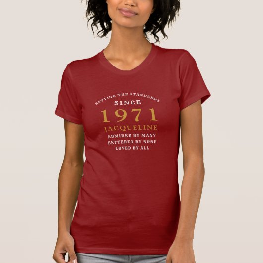 50誕生日1971赤金ゴールド用パーソナライズされた Tシャツ (正面)