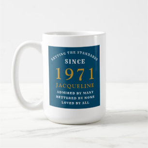 50誕生日1971青い金ゴールドのためパーソナライズされた コーヒーマグカップ