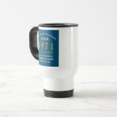 50誕生日1971青い金ゴールドのためパーソナライズされた トラベルマグ (正面左)