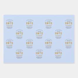 50誕生日1972エレガント金ゴールド青グレー ラッピングペーパーシート