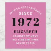 50誕生日1972ピンクガーリーブラック彼女のシック ワインラベル (シングルラベル)