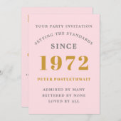 50誕生日1972ピンク金ゴールドシック 招待状 (正面/裏面)