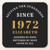 50誕生日1972ブラックエレガント金ゴールドシック スクエアペーパーコースター (正面)