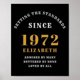50誕生日1972ブラックエレガント金ゴールドシック ポスター