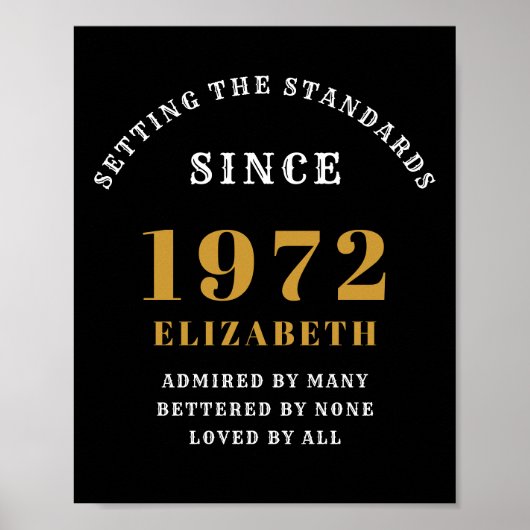 50誕生日1972ブラックエレガント金ゴールドシック ポスター (正面)