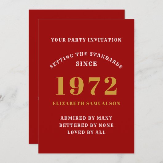 50誕生日1972赤金ゴールド規格 招待状 (正面/裏面)