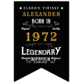 50誕生日1972黒金ゴールド追加ネームレトロ バンティングフラッグ (第1の旗)