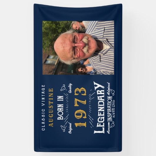 50誕生日1973伝説の青と金ゴールド 横断幕 (縦)