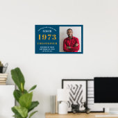 50誕生日1973生まれ名を追加青い金ゴールド写真 ポスター (ホームオフィス)