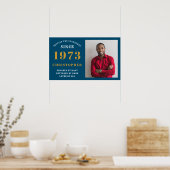 50誕生日1973生まれ名を追加青い金ゴールド写真 ポスター (キッチン)