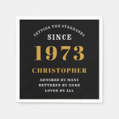 50誕生日1973生まれ名を追加黒い金ゴールド スタンダードカクテルナプキン (正面)