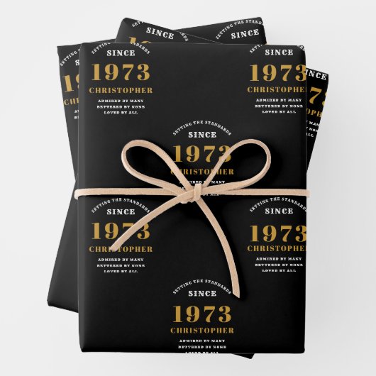 50誕生日1973生まれ名を追加黒い金ゴールド ラッピングペーパーシート (インサイチュ)