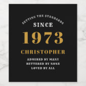 50誕生日1973生まれ名を追加黒い金ゴールド ワインラベル (シングルラベル)