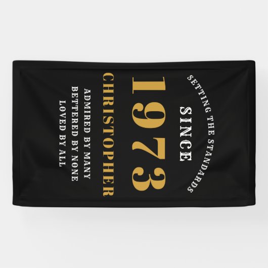 50誕生日1973生まれ名を追加黒い金ゴールド 横断幕 (横)