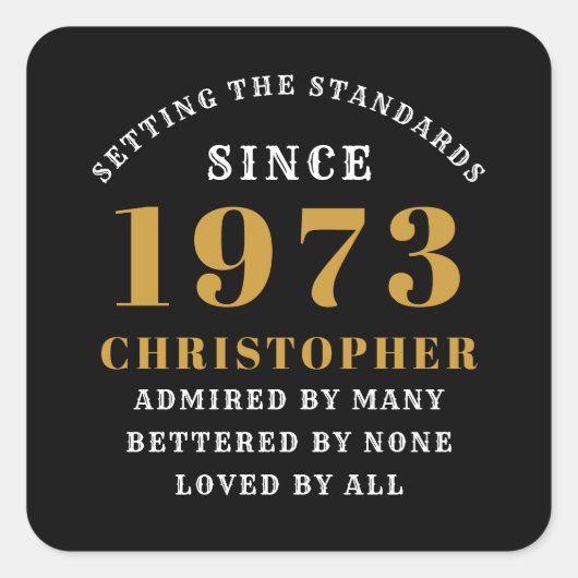 50誕生日1973生まれ名を追加黒金ゴールドスクエア スクエアシール (正面)