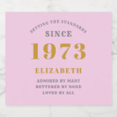 50誕生日1973生まれ名を追加Pink Gray ビールラベル (シングルラベル)