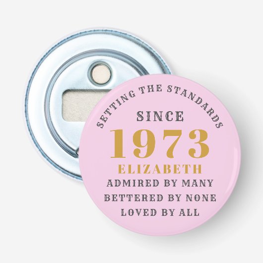 50誕生日1973生まれ名を追加Pink Gray 栓抜き (正面)