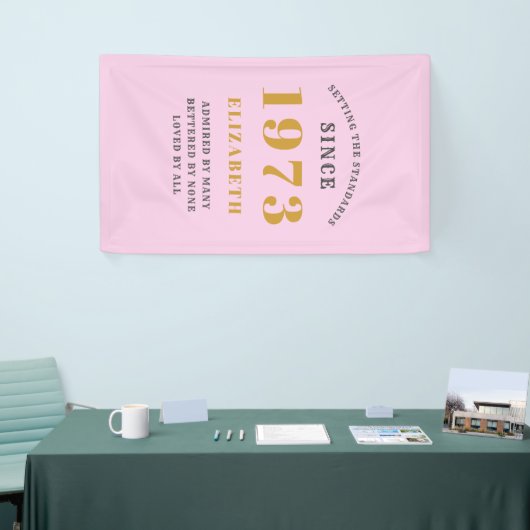 50誕生日1973生まれ名を追加Pink Gray 横断幕 (トレードショー)