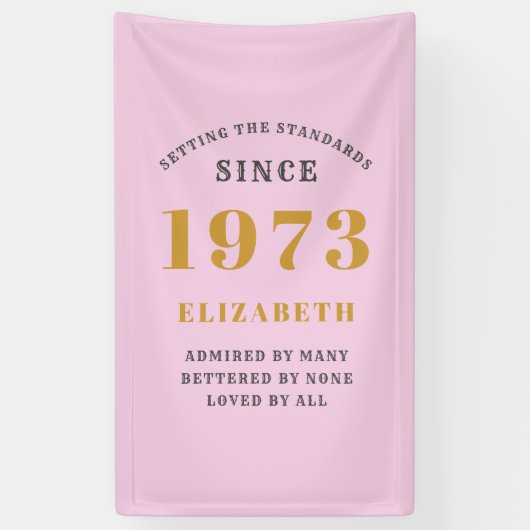 50誕生日1973生まれ名を追加Pink Gray 横断幕 (縦)