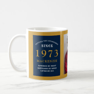 50誕生日1973青い金ゴールド追加の名前フォト コーヒーマグカップ