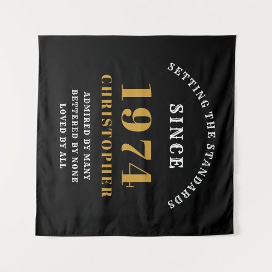 50誕生日1974ブラックエレガント金ゴールドシック タペストリー (正面(横))