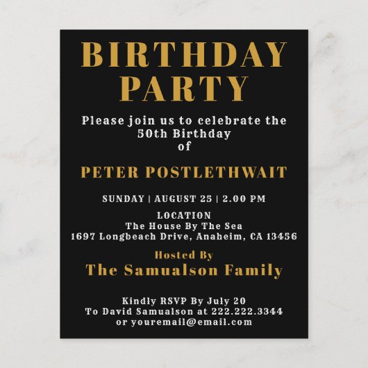 50誕生日1974ブラック金ゴールドパーソナライズされたのために チラシ (裏面)