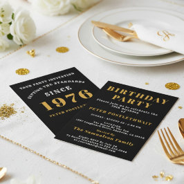 50誕生日1974ブラック金ゴールドパーソナライズされたのために 招待状