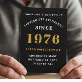 50誕生日1974ブラック金ゴールドパーソナライズされたのために 招待状